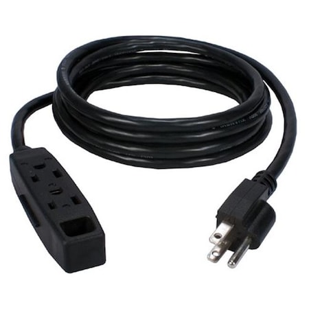 Plugit Extension Cord, 16 AWG, 3 Outlets, 5-15R, Black, 5-15P, 25 ft PL118238